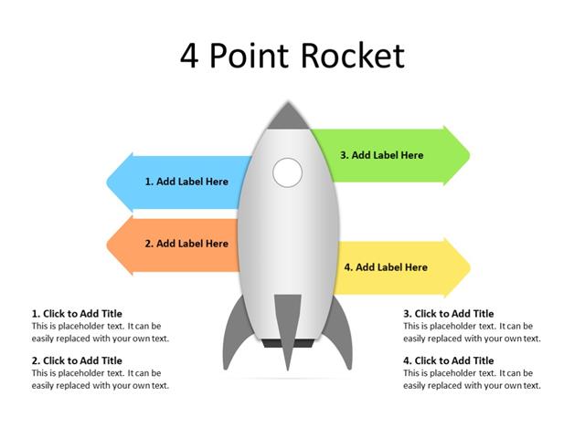 PowerPoint Slide - Rocket Concept - 4 Arrows - Multicolor