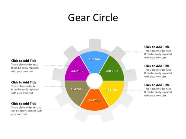 PowerPoint Slide - Gear Diagram - 6 Stages - Multicolor