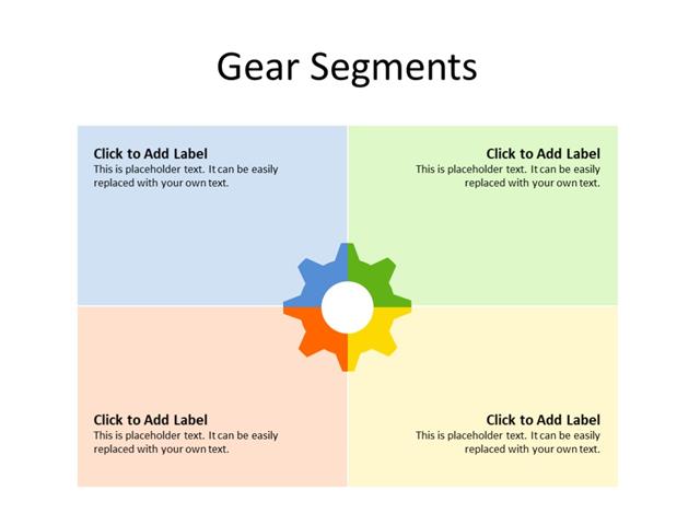PowerPoint Slide - Gear Diagram - 4 quadrants - Multicolor