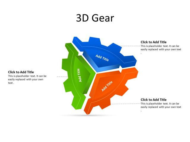 PowerPoint Slide - Gear Diagram - 3 gears - Multicolor
