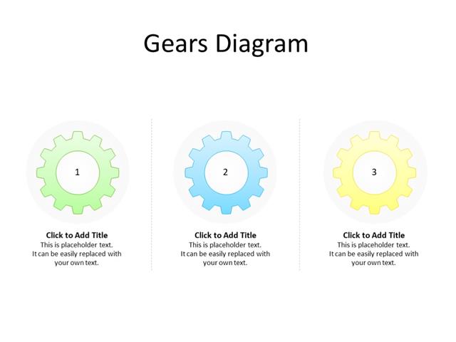 PowerPoint Slide - Gear Diagram - 3 gears - Multicolor