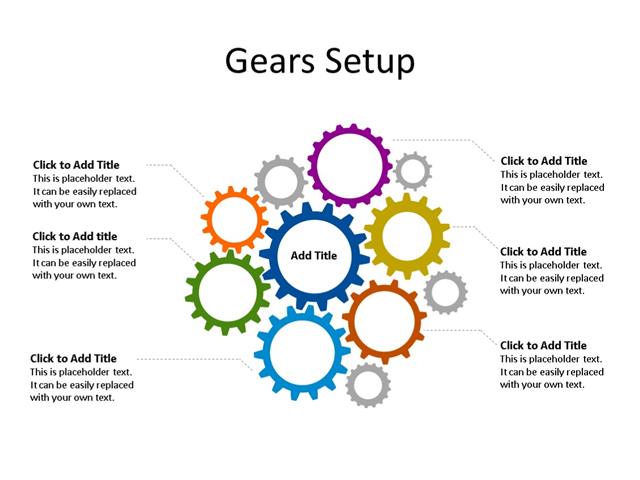 PowerPoint Slide - Gear Diagram - 11 Gears - Multicolor