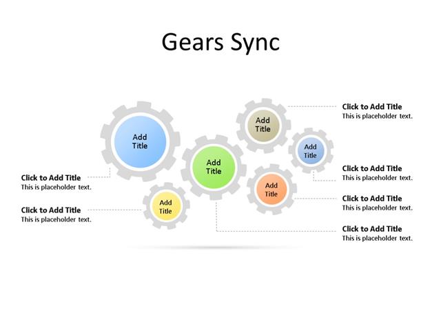 PowerPoint Slide - Gear Diagram - 6 Gears - Multicolor