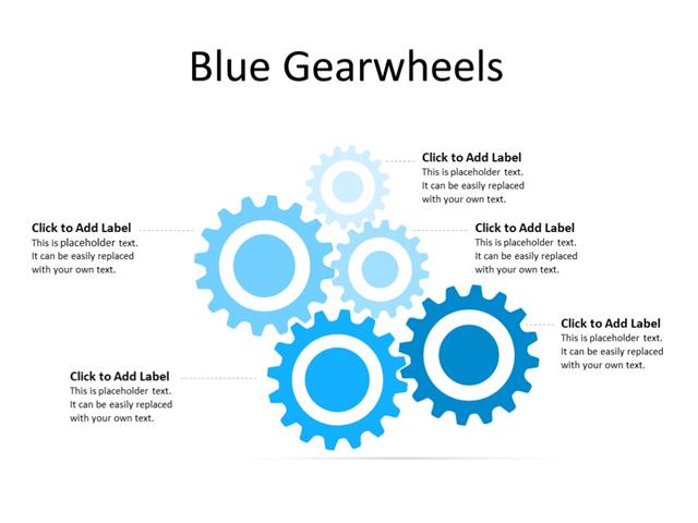 PowerPoint Slide - Gear Diagram - 5 Gears - Multicolor