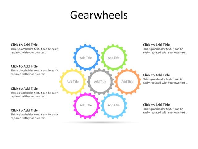 PowerPoint Slide - Gear Diagram - 7 Gears - Multicolor