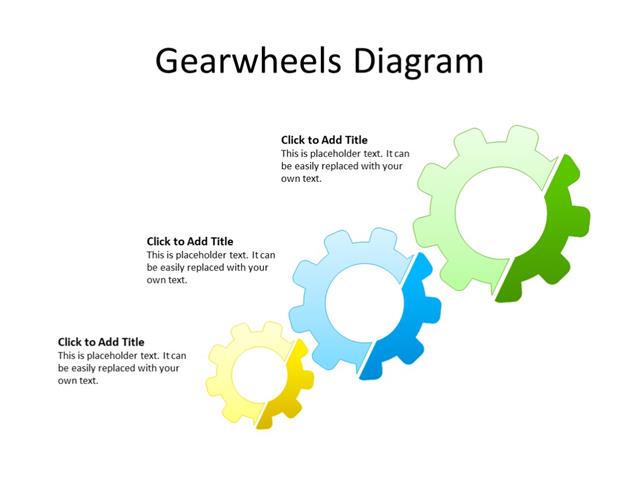 PowerPoint Slide - Gear Diagram - 3 gears - Multicolor