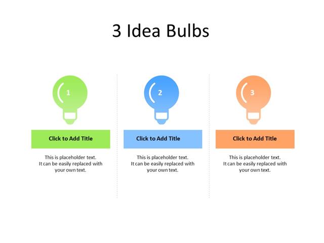 PowerPoint Slide - Idea concept - 3 bulbs - Multicolor