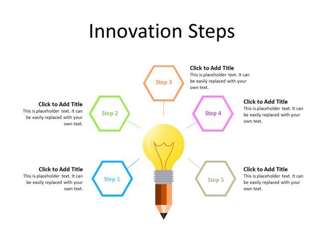PowerPoint Slide - Idea bulb concept - 5 steps - Multicolor