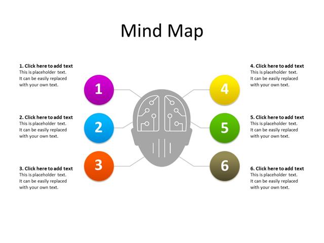 PowerPoint Slide - Mindmap diagram - 6 connections - Multicolor