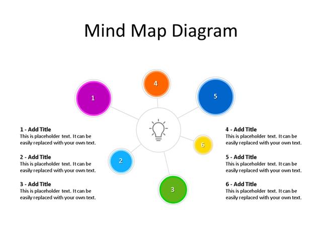 PowerPoint Slide - Mind map Diagram - 6 Ideas - Multicolor