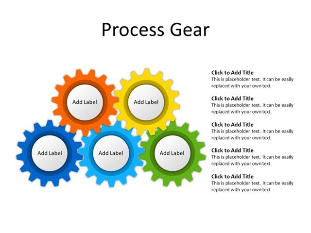 PowerPoint Slide - Gearwheel - 5 gears - Multicolor
