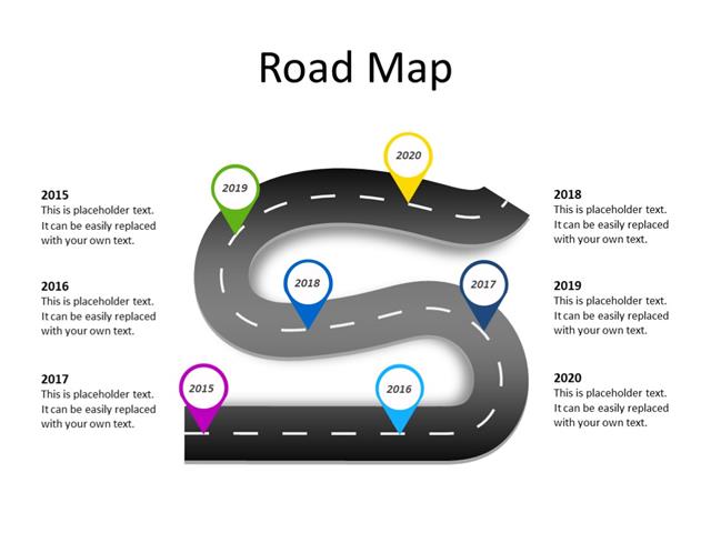 PowerPoint Slide - Timeline Diagram - 6 milestones - Multicolor