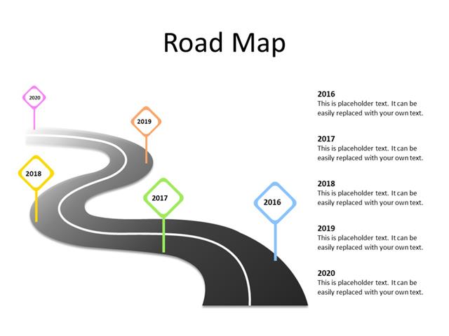 PowerPoint Slide - Timeline Diagram - 5 milestones - Multicolor