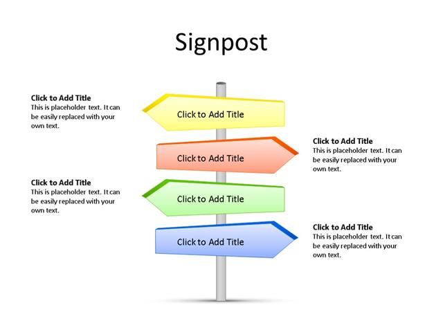 PowerPoint Slide - Signpost Diagram - 4 Pieces - Multicolor