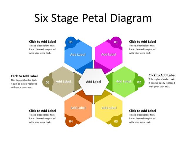PowerPoint Slide - Petals Diagram - 6 steps - Multicolor
