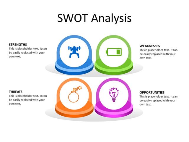PowerPoint Slide - SWOT Analysis - 4 circles - Multicolor