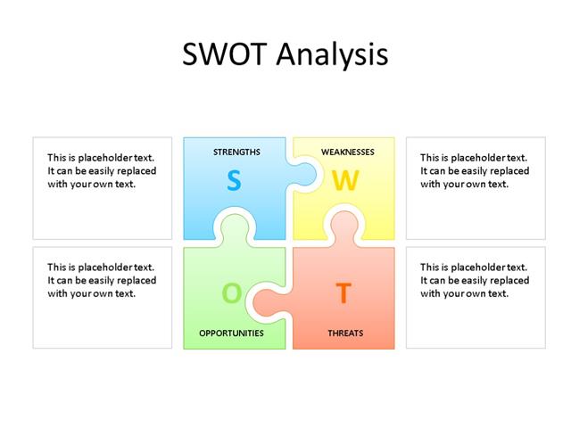 PowerPoint Slide - SWOT Analysis - 4 Pieces - Multicolor