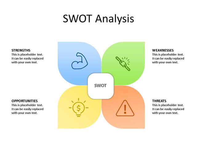 PowerPoint Slide - SWOT Analysis - 4 Pieces - Multicolor