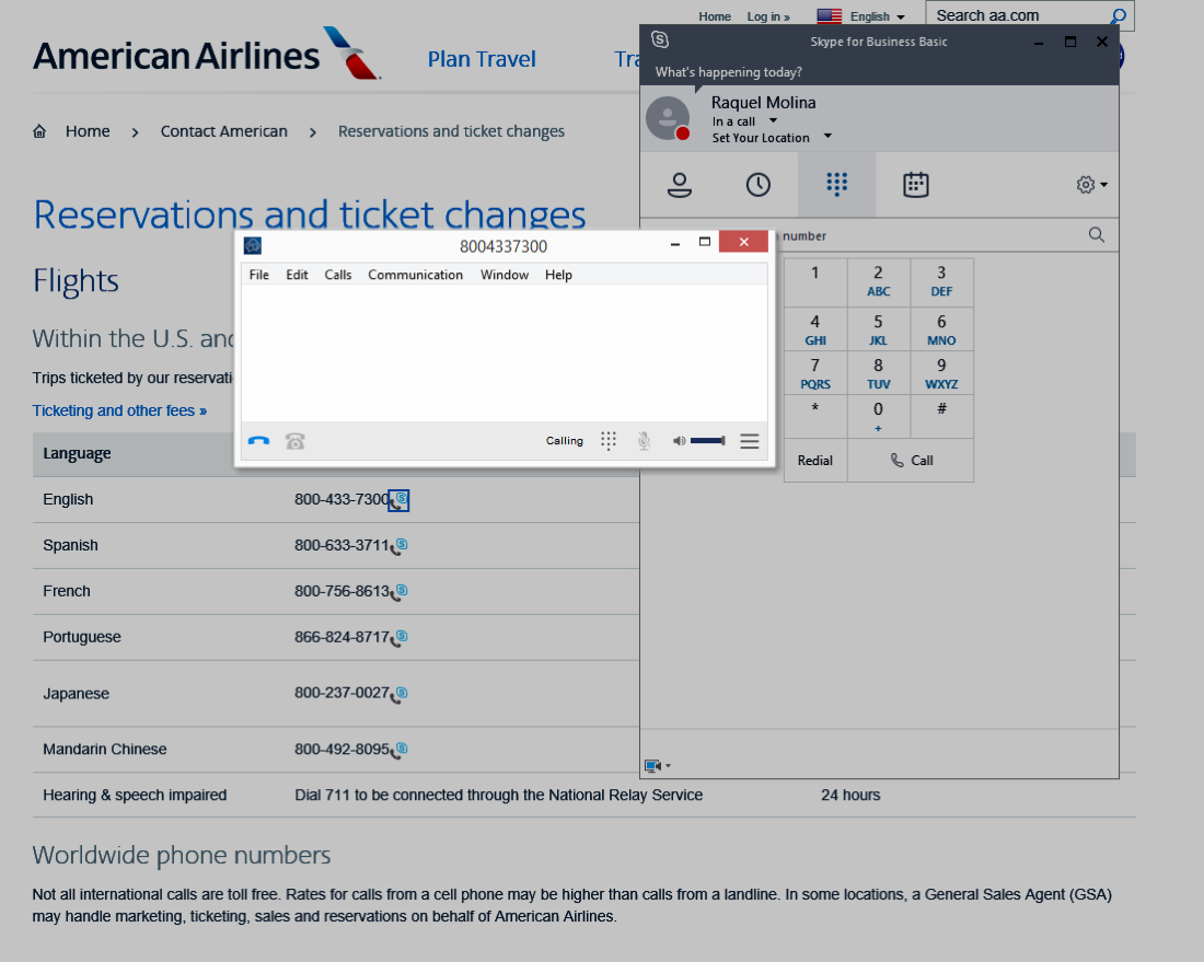 Skype for Business in call window displaying call options - Image opens in full resolution in a new tab