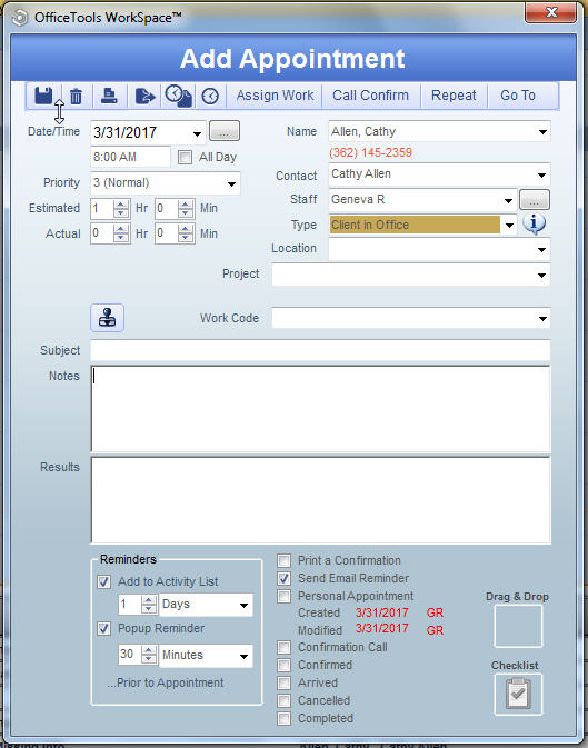 Creating an Appointment - OfficeTools Knowledge Base