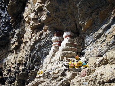 Ruinous meditation caves and stupas, Komik, Spiti, India