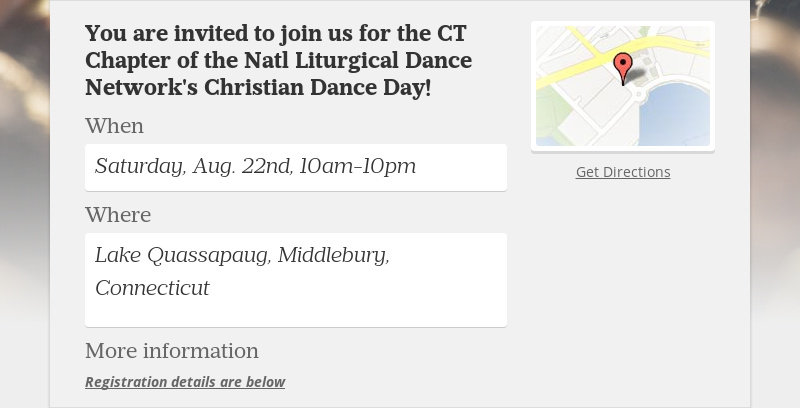You are invited to join us for the CT Chapter of the Natl Liturgical Dance Network's Christian Dance...