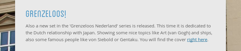 grenzeloos!  Also a new set in the 'Grenzeloos Nederland' series is released. This time it is...