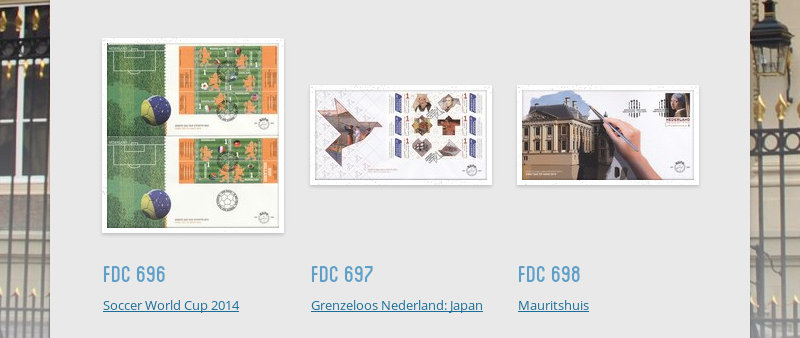fdc 696  Soccer World Cup 2014  fdc 697  Grenzeloos Nederland: Japan  fdc 698  Mauritshuis