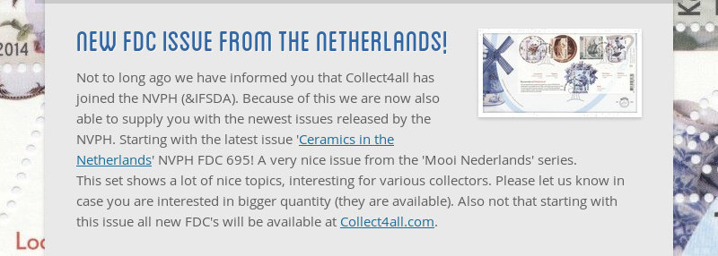 new fdc issue from the netherlands!  Not to long ago we have informed you that Collect4all has joined...
