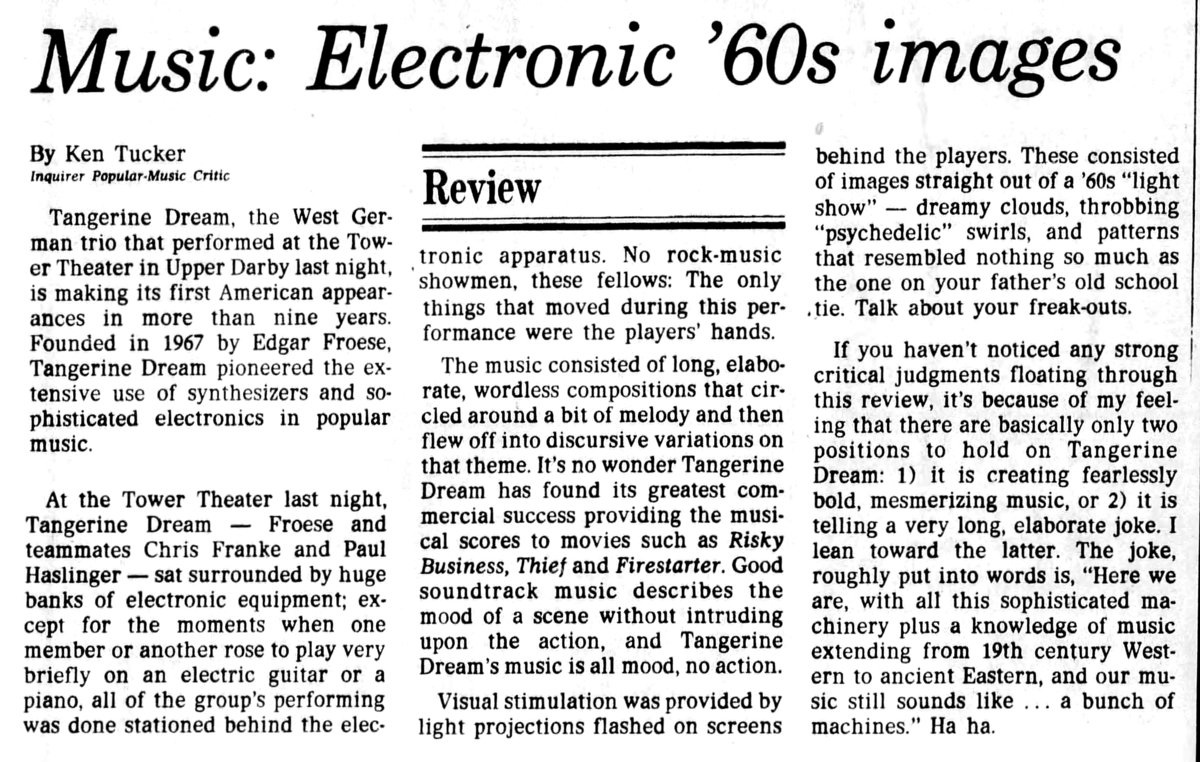 Tangerine Dream Concert & Tour History (Updated for 2022) Concert