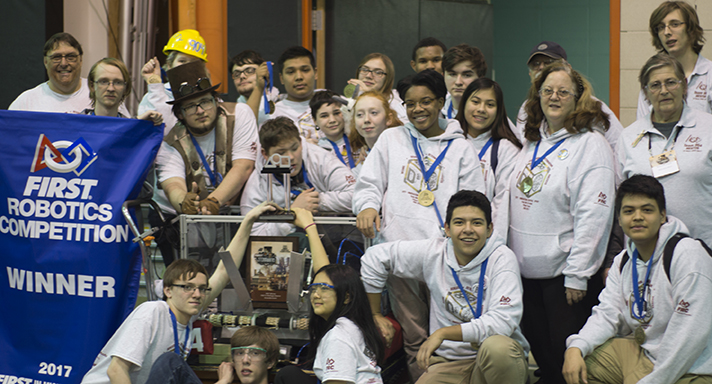 The GRPS Robotics Team 904 D-Cubed joined two other teams to form an alliance that won first place in qualification play