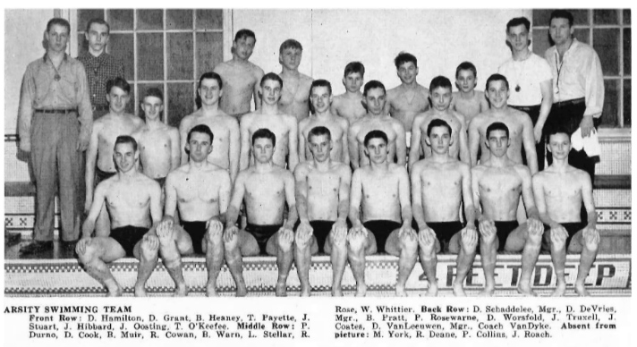 Thomas Payette, front row fourth from left, and the EGR swim team, of which he was captain (photo courtesy EGRPS)