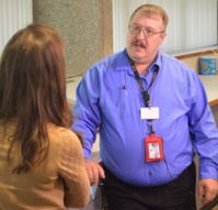 Tech Center instructor Richard Vandermey talks with Fox 17’s Erica Francis
