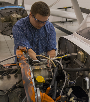 Nolte Cunningham learned to maintain and repair aircraft engines like this one at Gerald R. Ford International Airport
