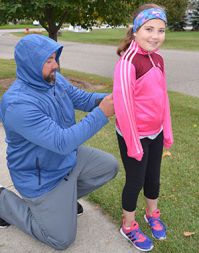 A student gets ready for the race