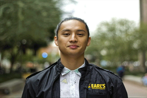 Journalism senior Gian Demano poses in Taylor Mall at the Downtown Campus on Tuesday, Dec. 2, 2014. (Gif by Alexis Macklin)