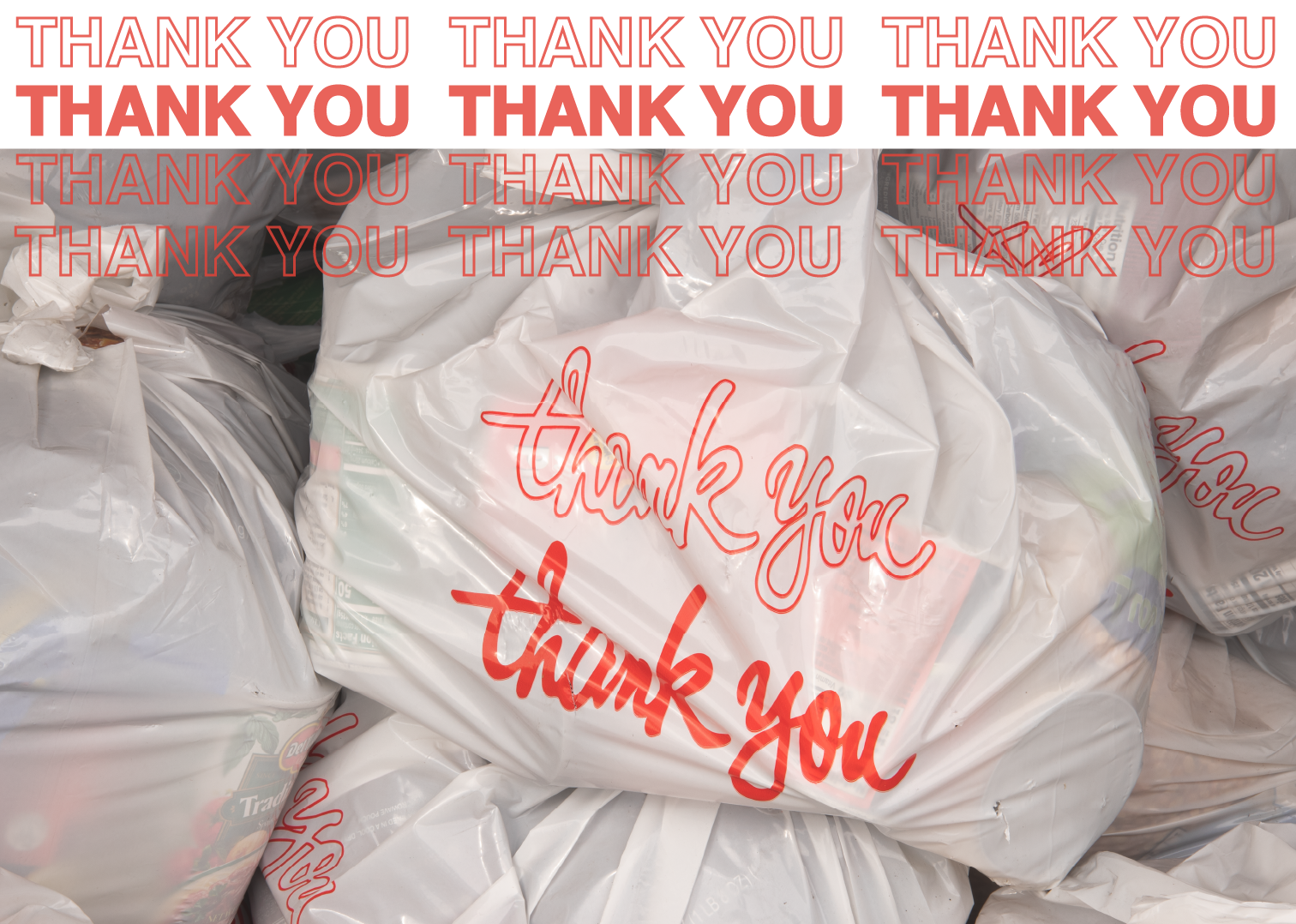 A grocery bag that says thank youon the side.