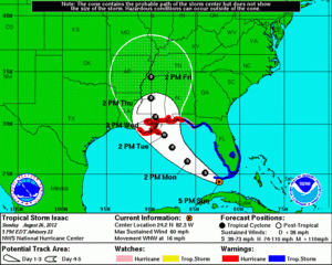 The latest expected forecast for Tropical Storm Isaac. (Courtesy of the National Weather Service)