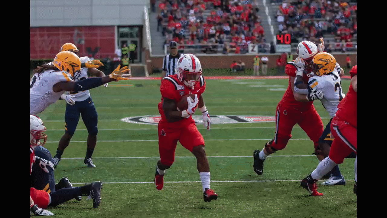 Walter Fletcher Scores a touchdown against Toledo during the homecoming game on Oct. 19th. Jacob Musselman, DN 