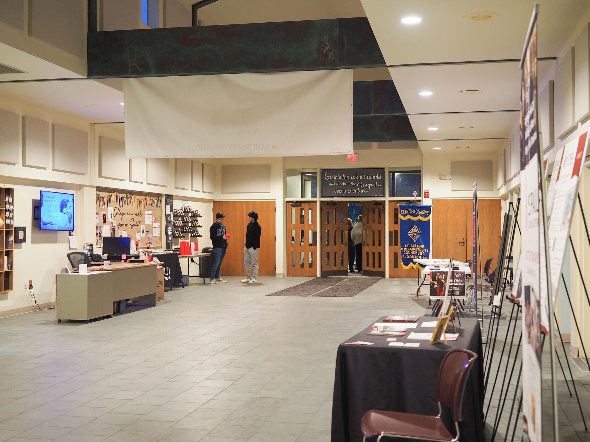 The entry lobby of a church.