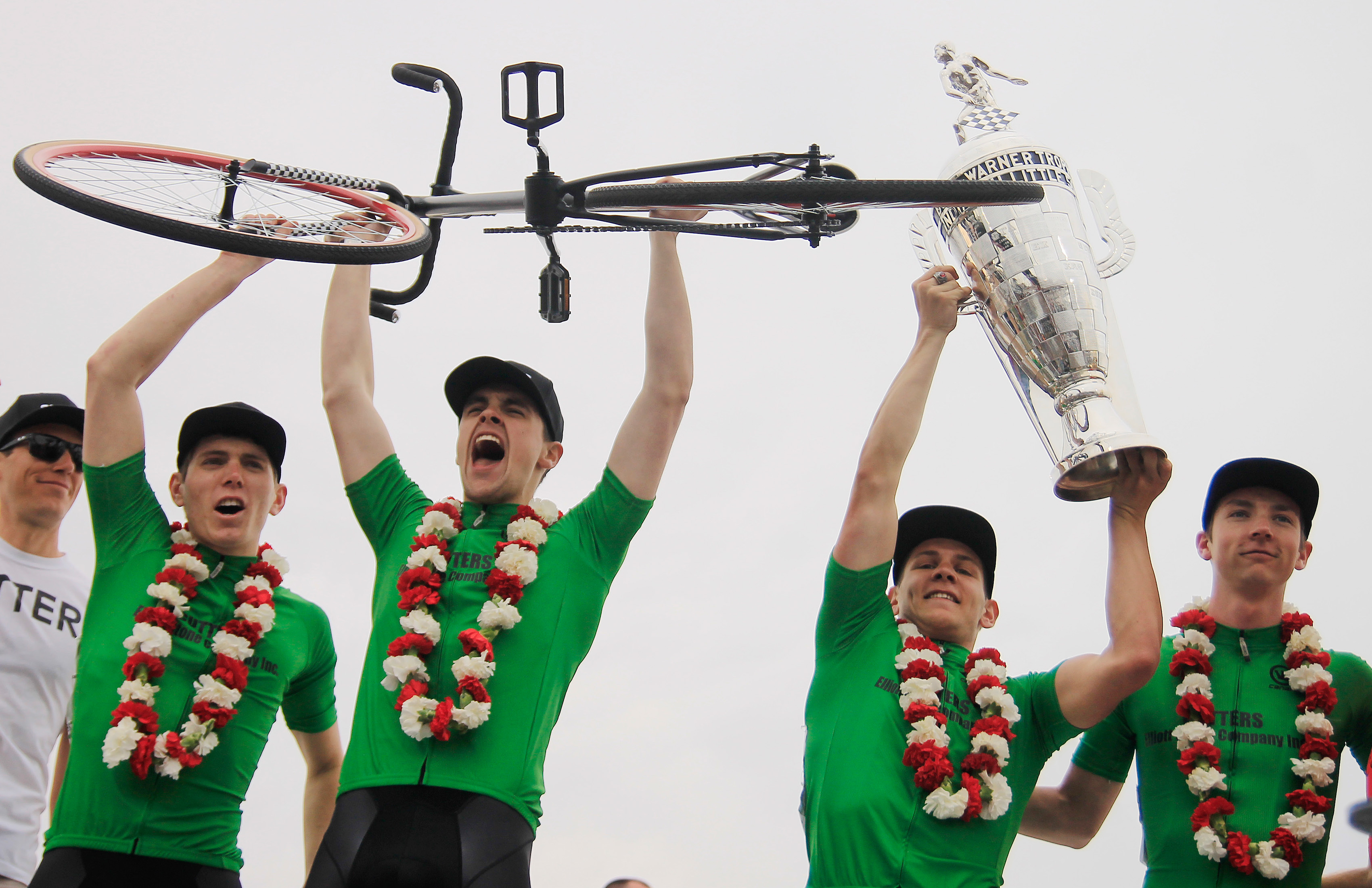 The Cutters team won the 2018 Little 500 race Saturday, April 21 at Bill Armstrong Stadium. From left: Greg Huibregtse, Patrick Coulter,  Noble Guyon and Erik Schwedland.