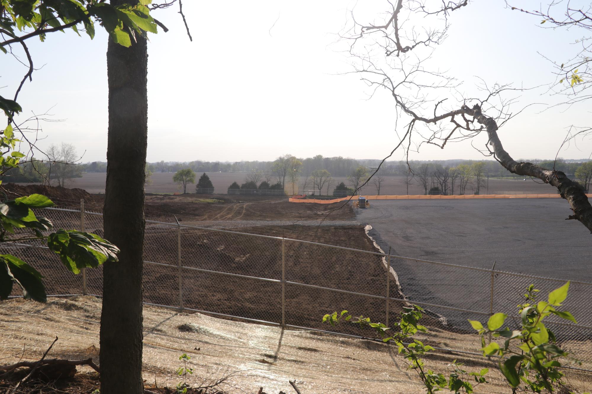 A large tract of land that is being prepared for construction.