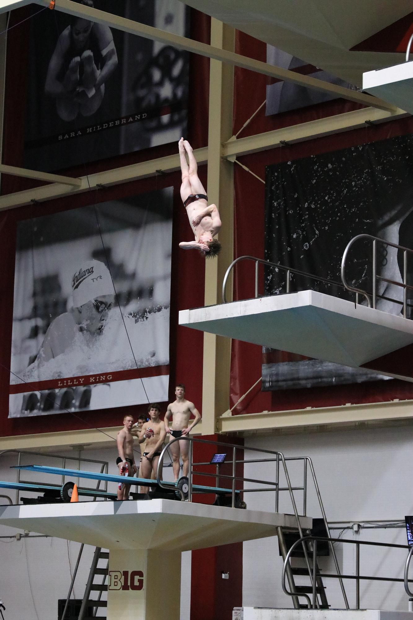 A diver falls towards the water