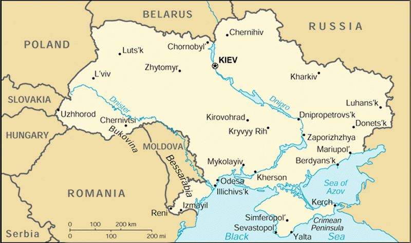 Ukraine map showing provinces in Crimean peninsula 