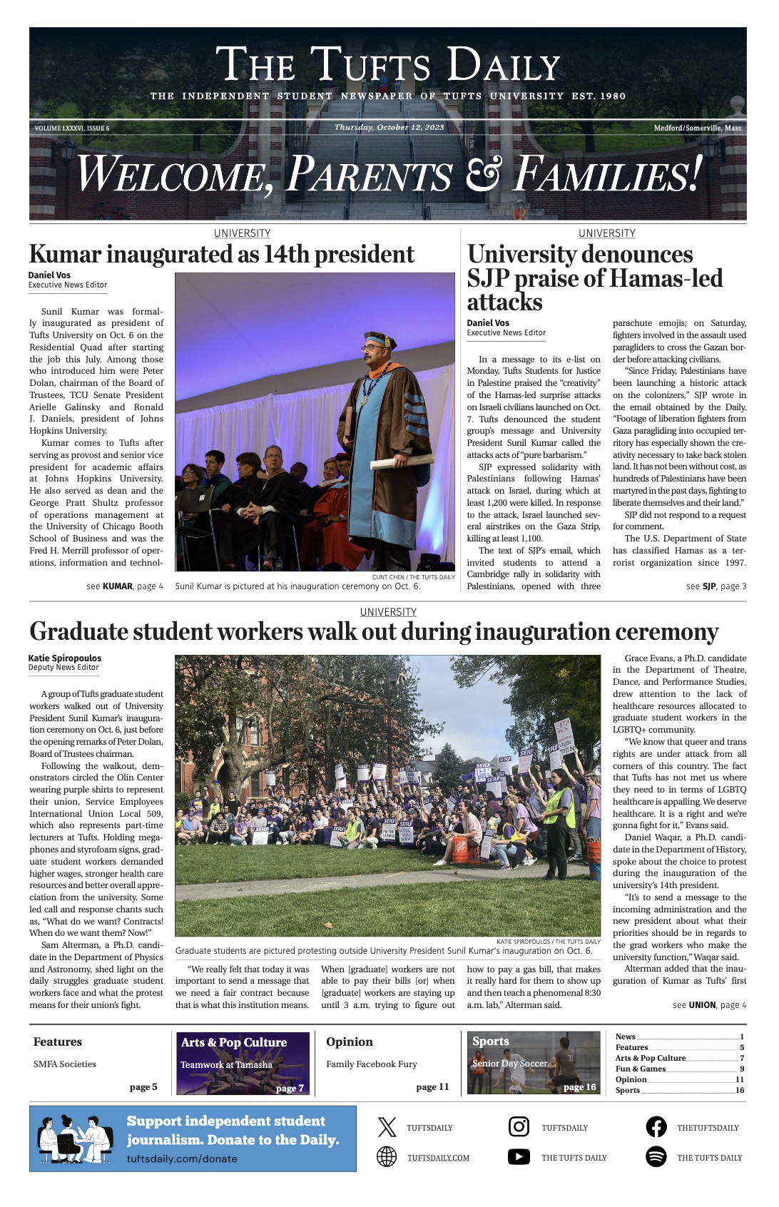 Tufts Daily front page