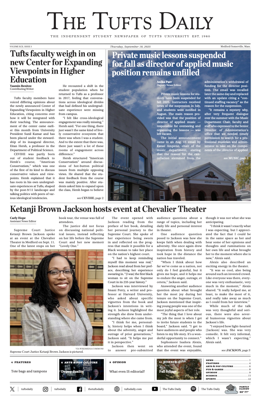 Tufts Daily front page