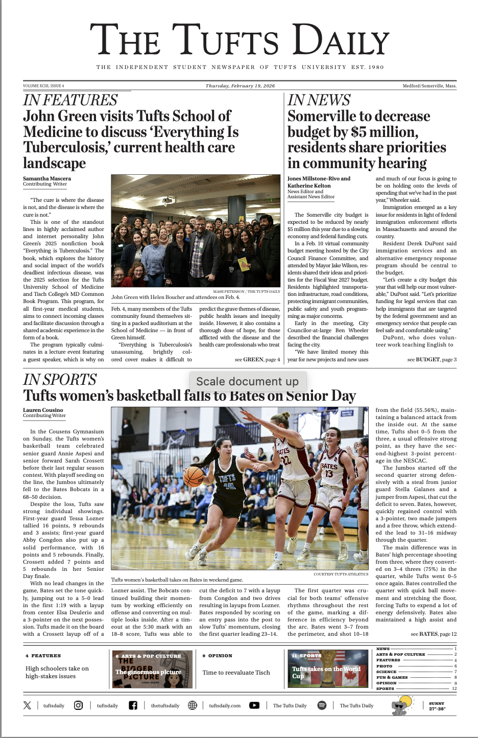 Tufts Daily front page