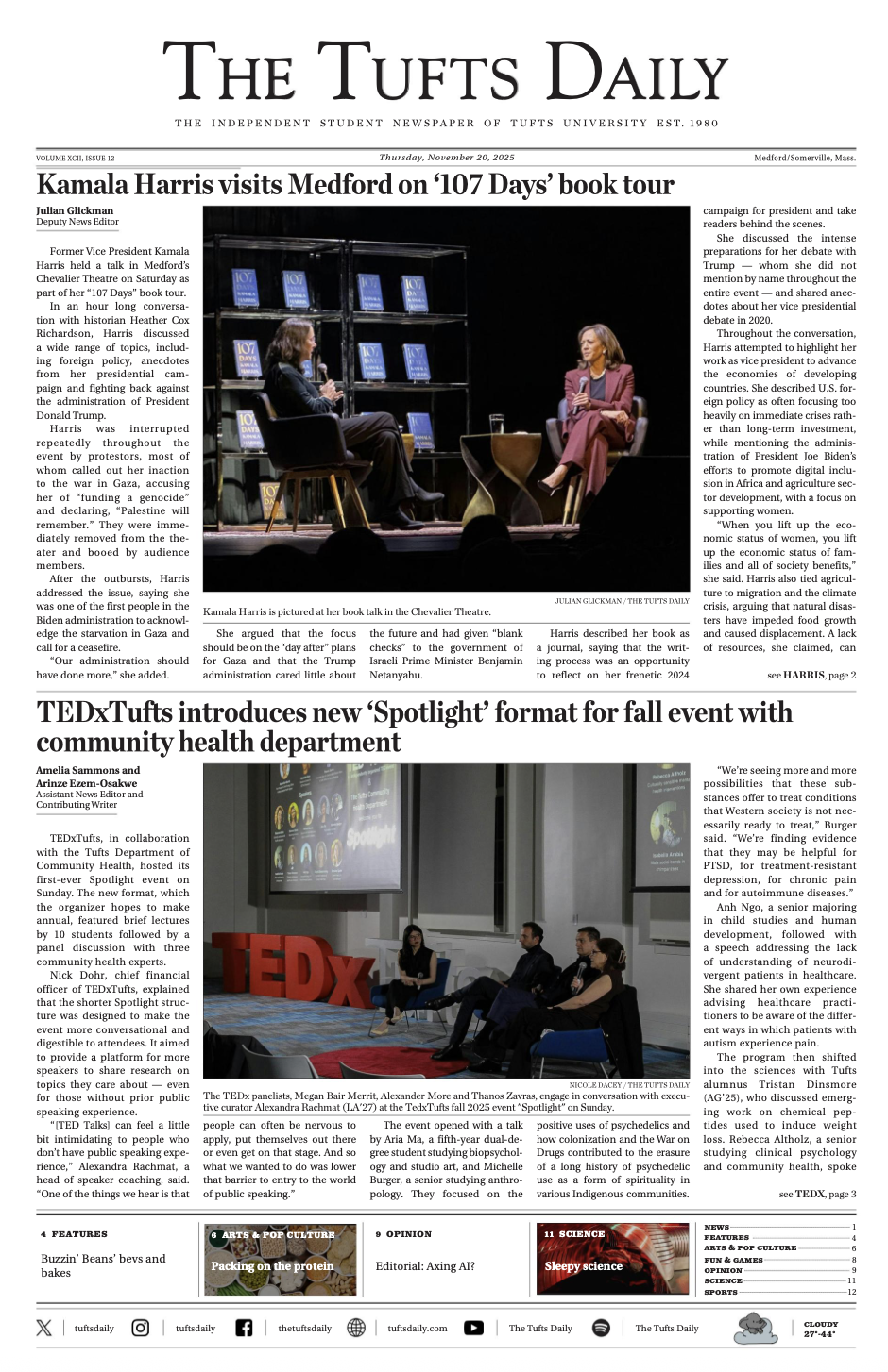 Tufts Daily front page