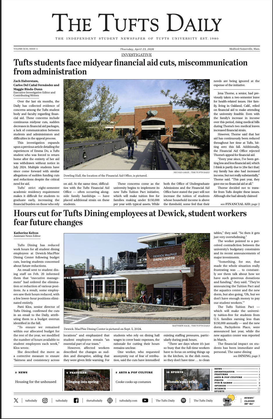 Tufts Daily front page