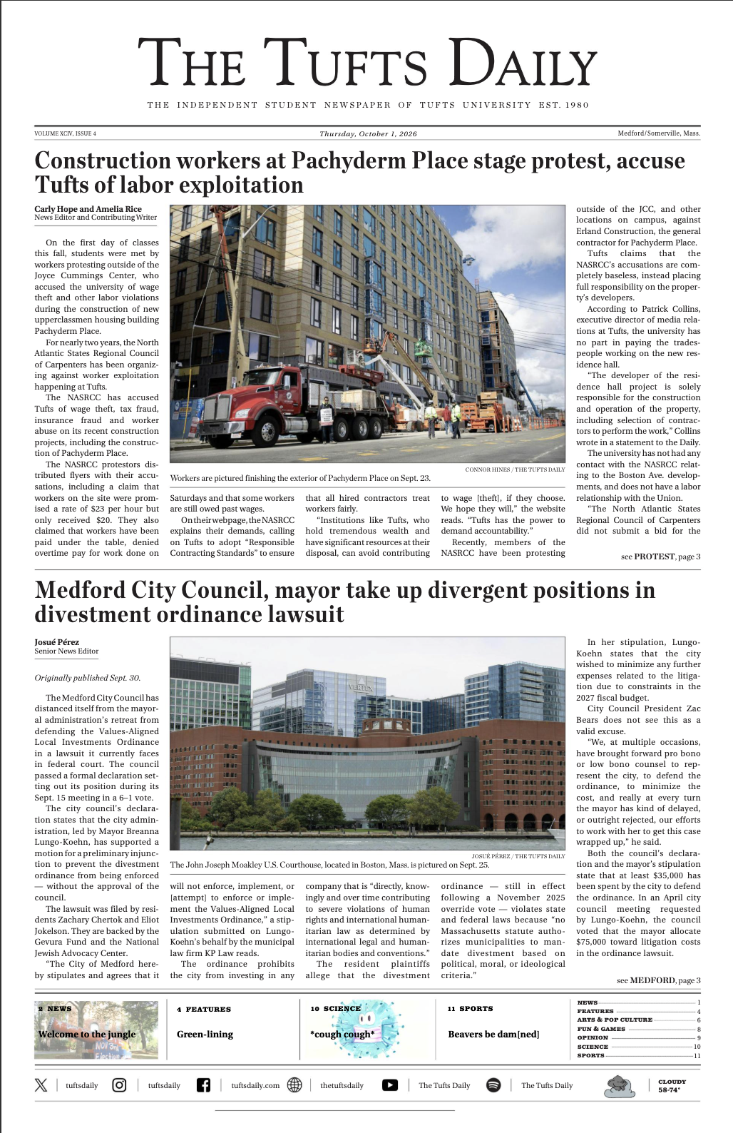 Tufts Daily front page